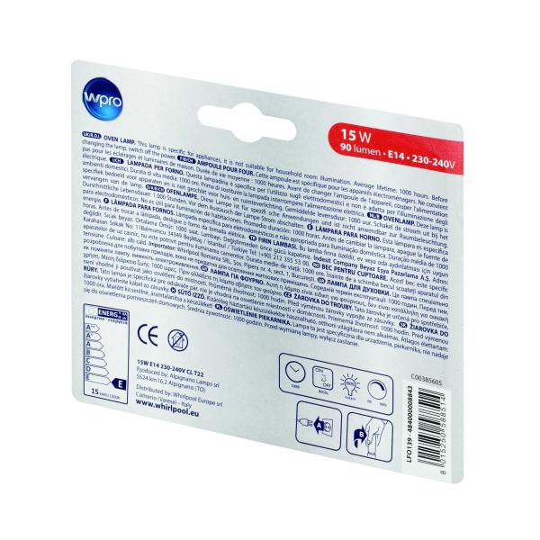 WPRO Lampe für Backöfen 15 Watt, E14